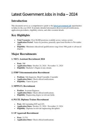 Latest Government Jobs in India - 2024 Opportunities