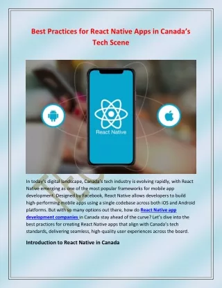 Best Practices for React Native Apps in Canada’s Tech Scene