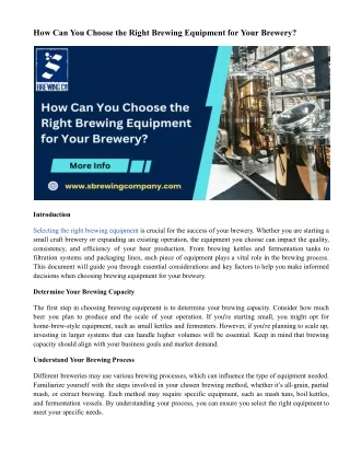 How Can You Choose the Right Brewing Equipment for Your Brewery