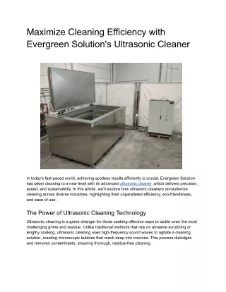 Industrial Ultrasonic Cleaners | Evergreensolution.co