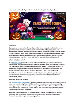 Halloween Deal Alert Get Up to 17% Off on Stake Clone Script for Your Crypto Casino!