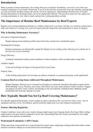 The Relevance of Normal Roof Maintenance by Roof Specialists