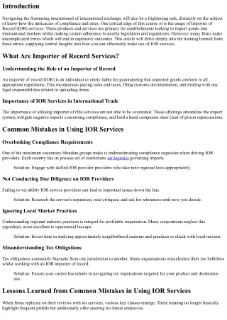 Lessons Learned from Common Mistakes in Using IOR Services