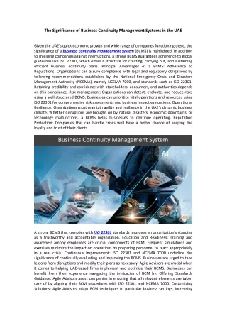 The Significance of Business Continuity Management Systems in the UAE