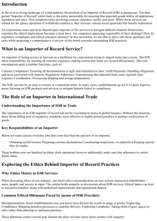 Exploring the Ethics Behind Importer of Record Practices