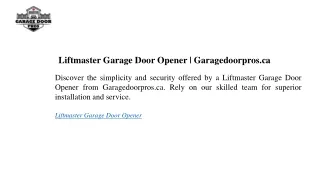 Liftmaster Garage Door Opener Garagedoorpros.ca