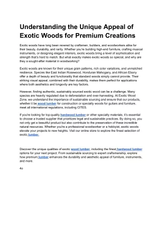 Understanding the Unique Appeal of Exotic Woods for Premium Creations