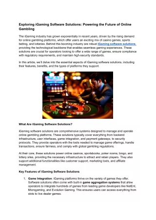 Exploring iGaming Software Solutions: Powering the Future of Online Gambling