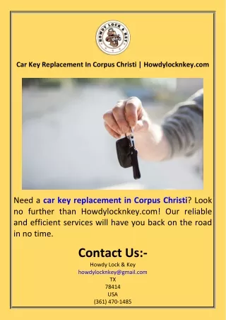 Car Key Replacement In Corpus Christi  Howdylocknkey.com