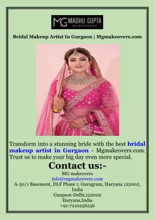 Bridal Makeup Artist In Gurgaon  Mgmakeovers.com