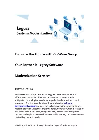 Embrace the Future with On Wave Group Your Partner in Legacy Software Modernization Services