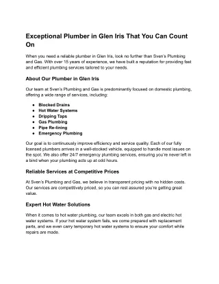 Reliable Plumbing Services in Glen Iris