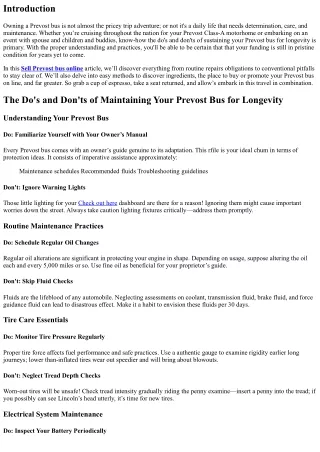 The Do's and Don'ts of Maintaining Your Prevost Bus for Longevity
