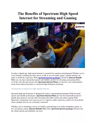 The Benefits of Spectrum High Speed Internet for Streaming and Gaming