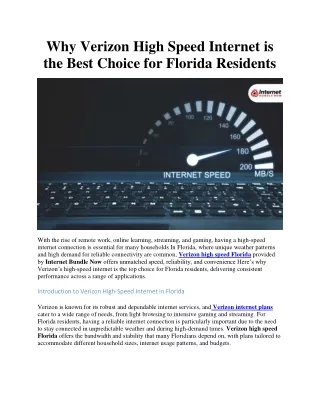 Why Verizon High Speed Internet is the Best Choice for Florida Residents