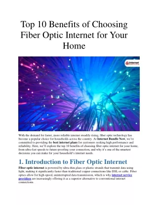 Top 10 Benefits of Choosing Fiber Optic Internet for Your Home