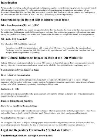 How Cultural Differences Impact the Role of the IOR Worldwide