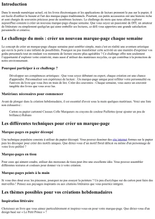 “Le challenge du mois : créer un nouveau marque-page chaque semaine”