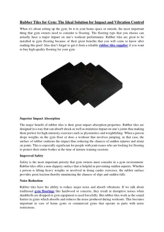 Rubber Tiles - Ultimate Solution for Impact and Vibration Control