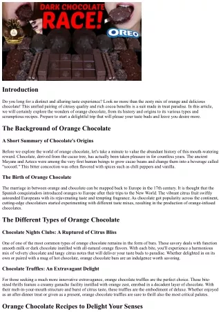 The Zesty Combination: Unveiling the Joys of Orange Chocolate