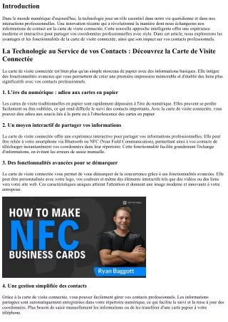 La Technologie au Service de vos Contacts : Découvrez la Carte de Visite Connect