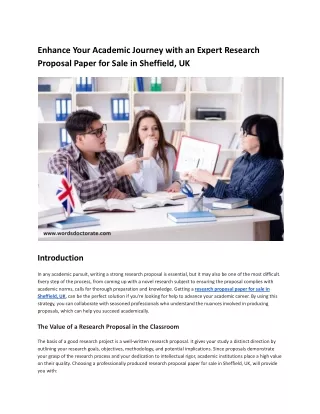 Enhance Your Academic Journey with an Expert Research Proposal Paper for Sale in Sheffield, UK