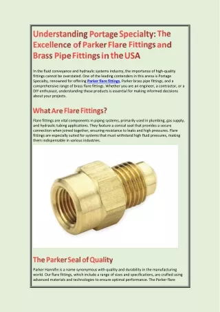 Understanding Portage Specialty The Excellence of Parker Flare Fittings and Brass Pipe Fittings in the USA