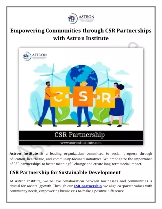 Empowering Communities through CSR Partnerships with Astron Institute