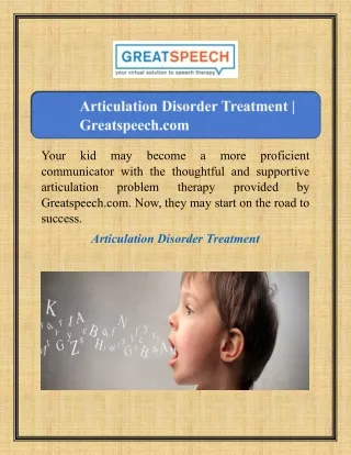 Articulation Disorder Treatment | Greatspeech.com
