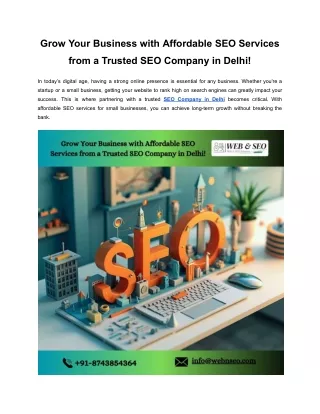 Grow Your Business with Affordable SEO Services from a Trusted SEO Company in Delhi!