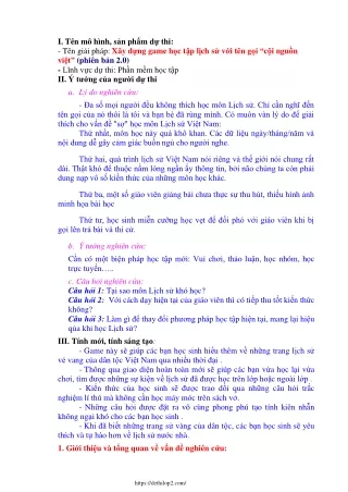 Xây dựng game học tập lịch sử với tên gọi “cội nguồn việt” (phiên bản 2.0)
