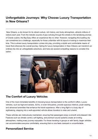 Unforgettable Journeys Why Choose Luxury Transportation in New Orleans
