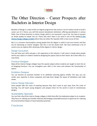 The Other Direction – Career Prospects after Bachelors in Interior Design