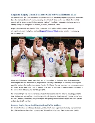England Rugby Union Fixtures Guide for Six Nations 2025