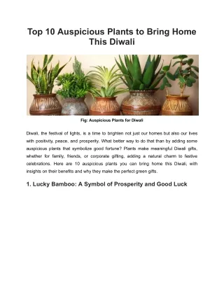 Auspicious Plants to Bring Home This Diwali
