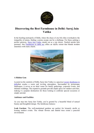 Saroj Jain Vatika: Best Farmhouse in Delhi for Your Getaway