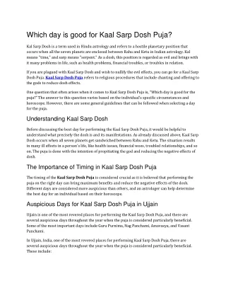 Which day is good for Kaal Sarp Dosh Puja