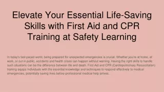 Elevate Your Essential Life-Saving Skills with First Aid and CPR Training at Safety Learning