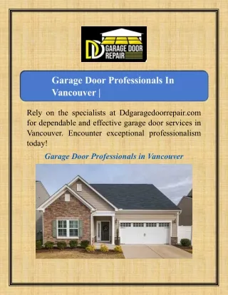 Garage Door Professionals In Vancouver | Ddgaragedoorrepair.com