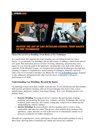 Master the Art of Car Detailing Course: From Basics to Pro Techniques