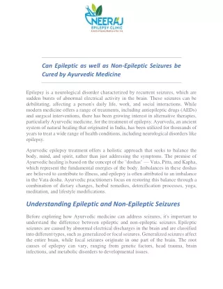 Can Epileptic as well as Non-Epileptic Seizures