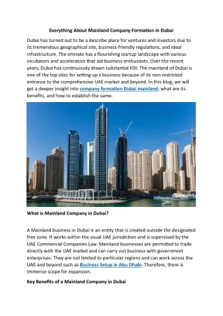 Everything About Mainland Company Formation in Dubai