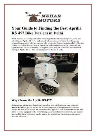 Your Guide to Finding the Best Aprilia RS 457 Bike Dealers in Delhi