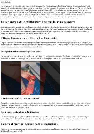“Le lien entre nature et littérature à travers les marques pages”