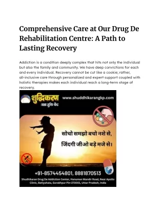 _Comprehensive Care at Our Drug De Rehabilitation Centre_ A Path to Lasting Recovery