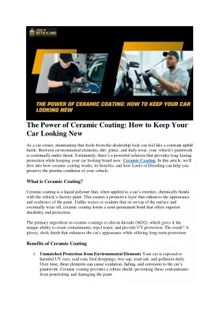The Power of Ceramic Coating: How to Keep Your Car Looking New