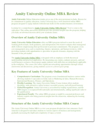 Amity University Online MBA Review