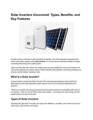 Solar Inverters Uncovered: Types, Benefits, and Key Features