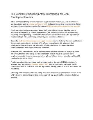 Top Benefits of Choosing AMS International for UAE Employment Needs