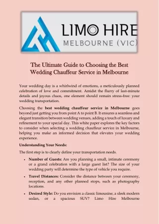 The Ultimate Guide to Choosing the Best Wedding Chauffeur Service in Melbourne